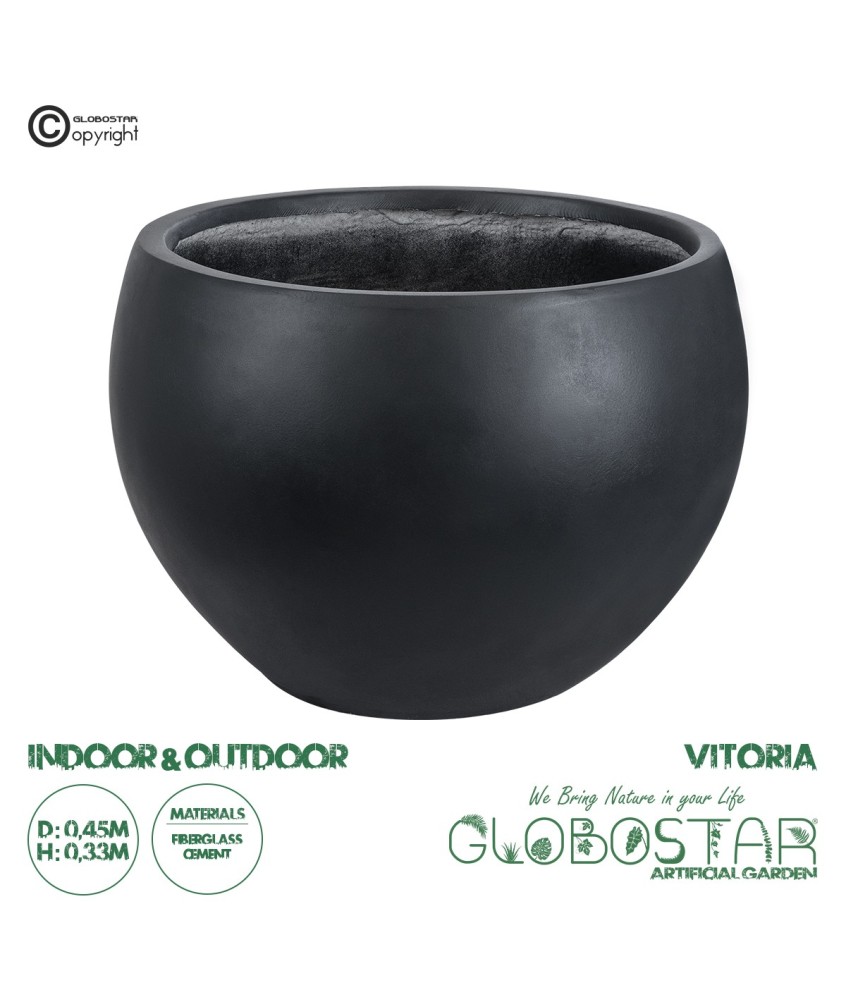 GloboStar® Artificial Garden VITORIA 20700 Διακοσμητικό Πολυεστερικό Τσιμεντένιο Κασπώ Γλάστρα - Flower Pot Μαύρο Φ45 x Υ33cm